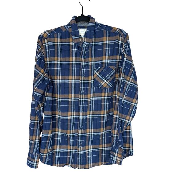 Weatherproof Vintage Flannel Shirt Blue & Gold Plaid Size M - Picture 1 of 6